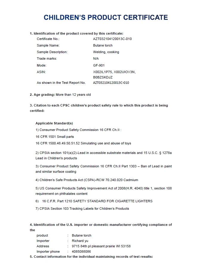 GF901 CPC certificate